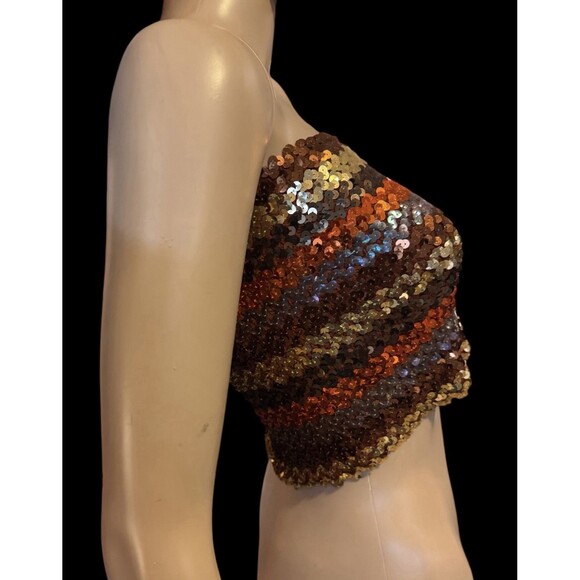 VTG 70s Toppettes By A. Brod Sequins Striped Silver Black Rainbow Disco Tube Top - Picture 3 of 10